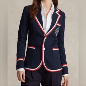 Polo Ralph Lauren Polo Contrast Trim French Terry Cricket Blazer Navy Sz 16 NWT